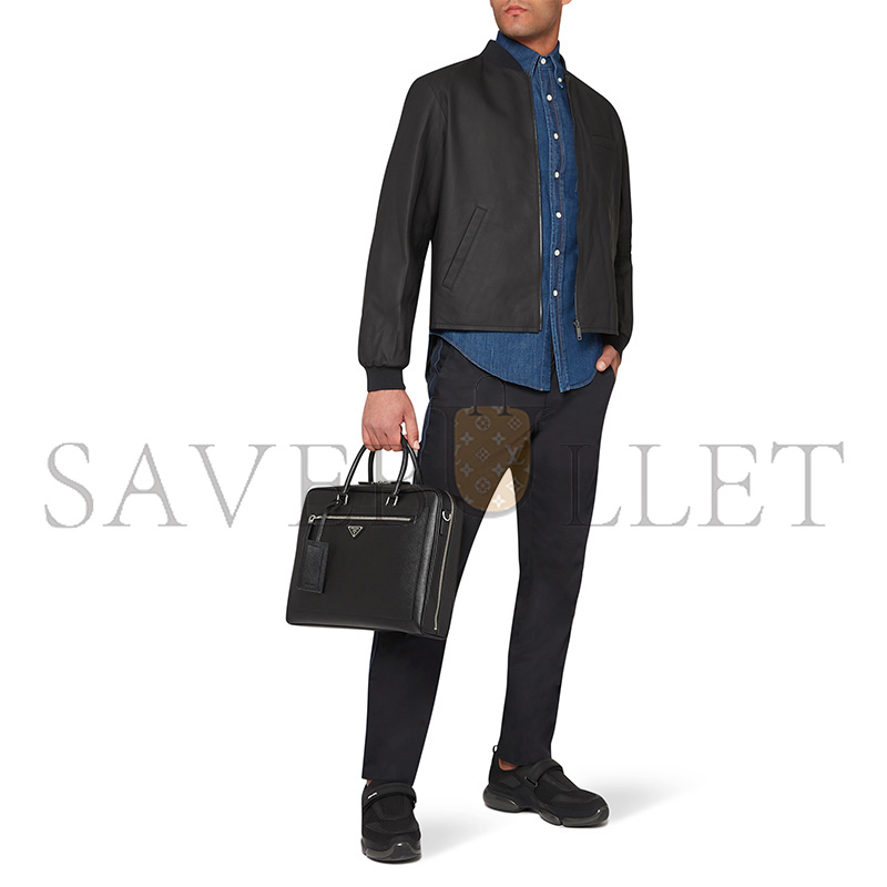 Pra*a triangle logo saffiano leather briefcase 2ve016 (38*28*7cm)